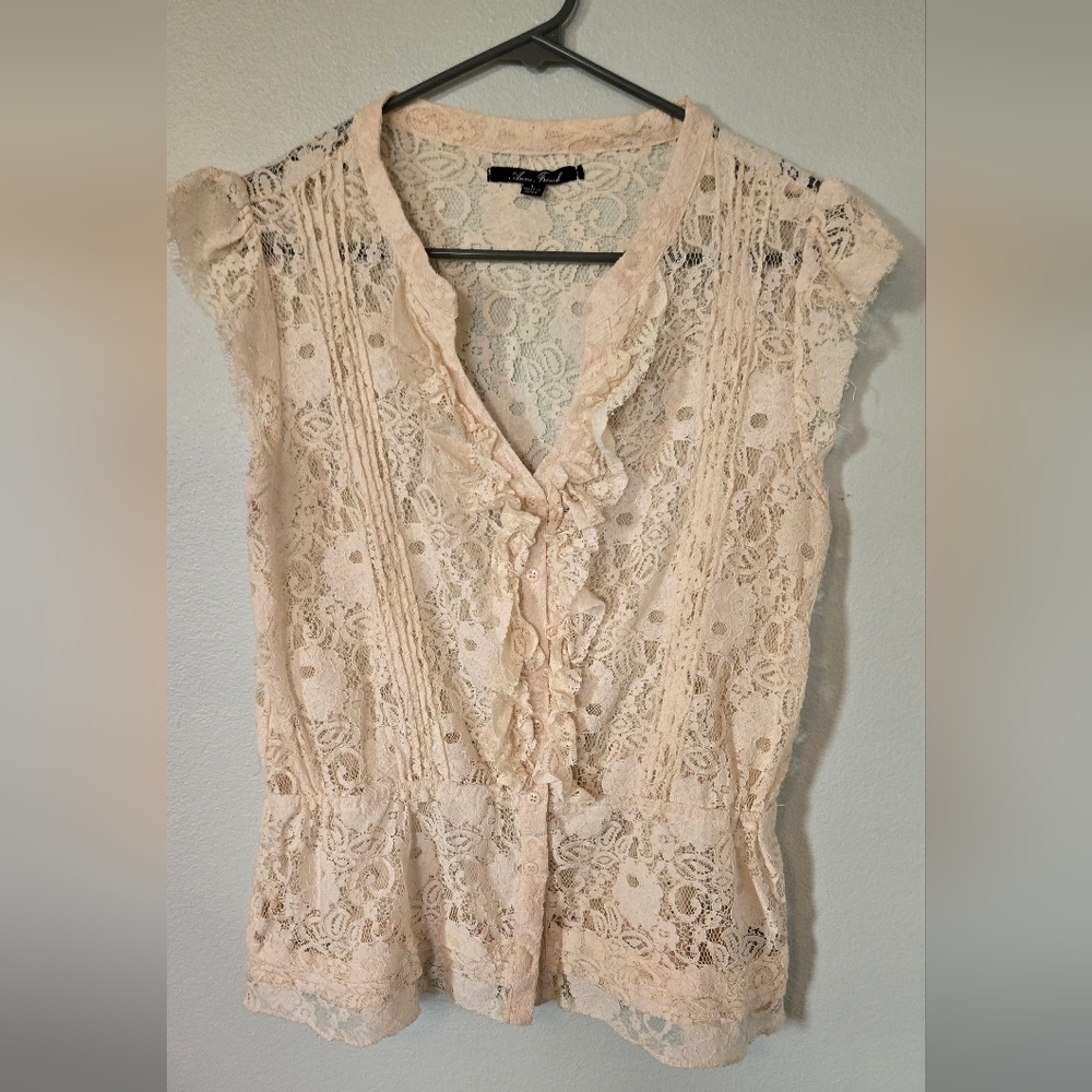 Vintage Anne French Cream Lace Top Size Large